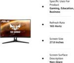 ASUS TUF Gaming VG27VH1BR 27” Curved Monitor, 1080P Full HD, 165Hz (Supports 144Hz), Extreme Low Motion Blur, Adaptive-sync, FreeSync Premium, 1ms, Eye Care, HDMI D-Sub - Image 2