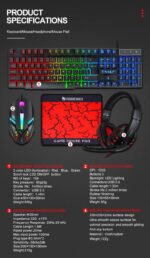 T-Wolf Gaming Combo TF800 Keyboard Mouse Headphone Mouse Pad Wired LED RGB Backlight Bundle For Gaming. - Image 4