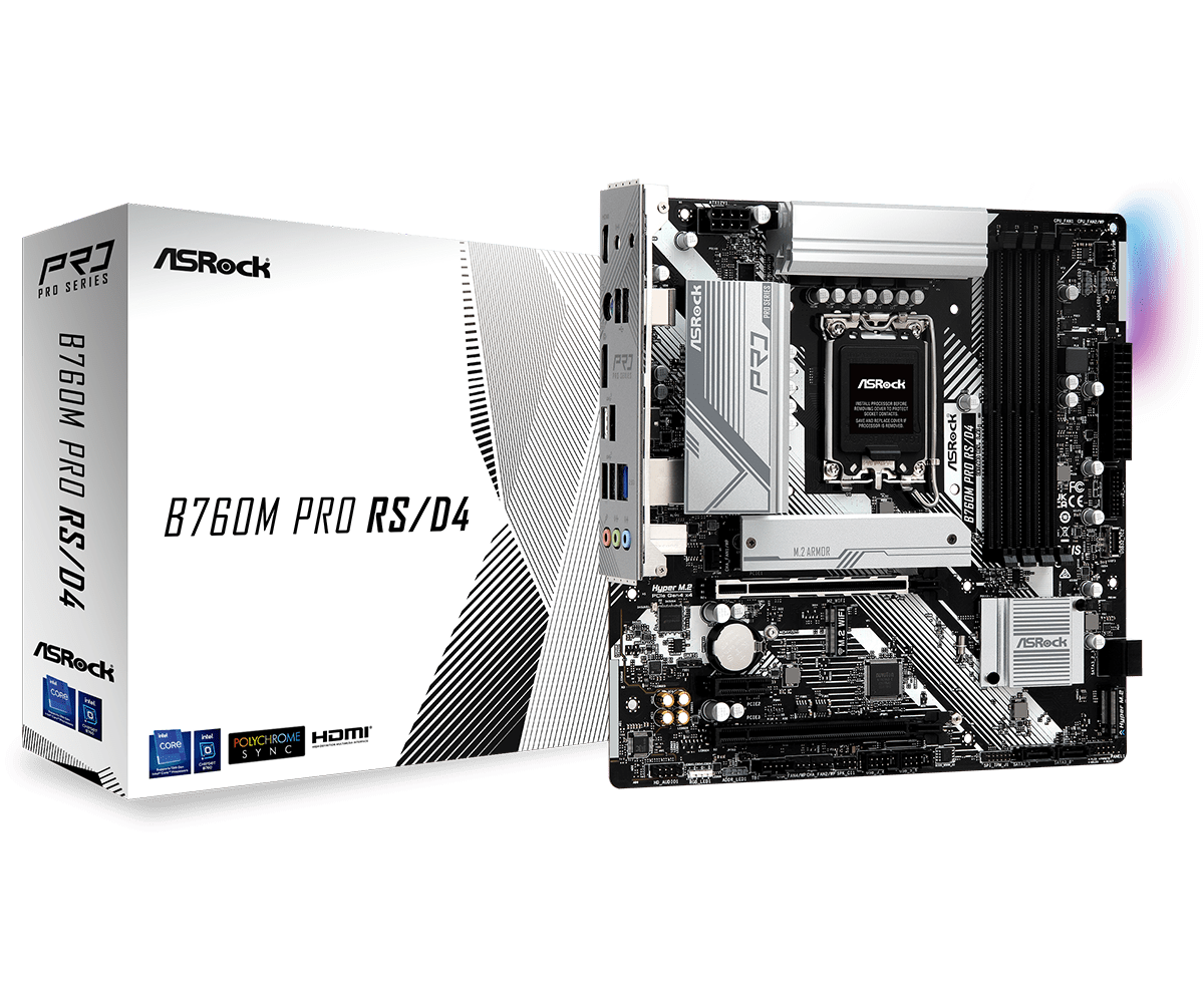 B760M Pro RSD4(L1) ASRock B760M PRO RS LGA 1700 Intel B760 SATA 6Gb/s Micro ATX Motherboard - Image 1