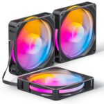 upHere U2C Case Fan 120mm Black 5V ARGB SYNC PWM Silent Computer Cooling Fans All in One Daisy Chain AIO 3-Pack,U2C-3