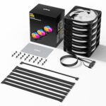 upHere U2C Case Fan 120mm Black 5V ARGB SYNC PWM Silent Computer Cooling Fans All-in-One Daisy Chain 2000RPM 77.93CFM Under 25dB(A) for Cases CPU Liquid Coolers and CPU Air Coolers,6-Pack,U2C-6