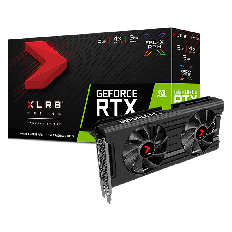 PNY-GeForce-RTX-3050-REVEL-Dual-Fan-gr PNY NVIDIA GeForce RTX 3050 XLR8 Gaming REVEL EPIC-X RGB Dual Fan Edition Graphics Card