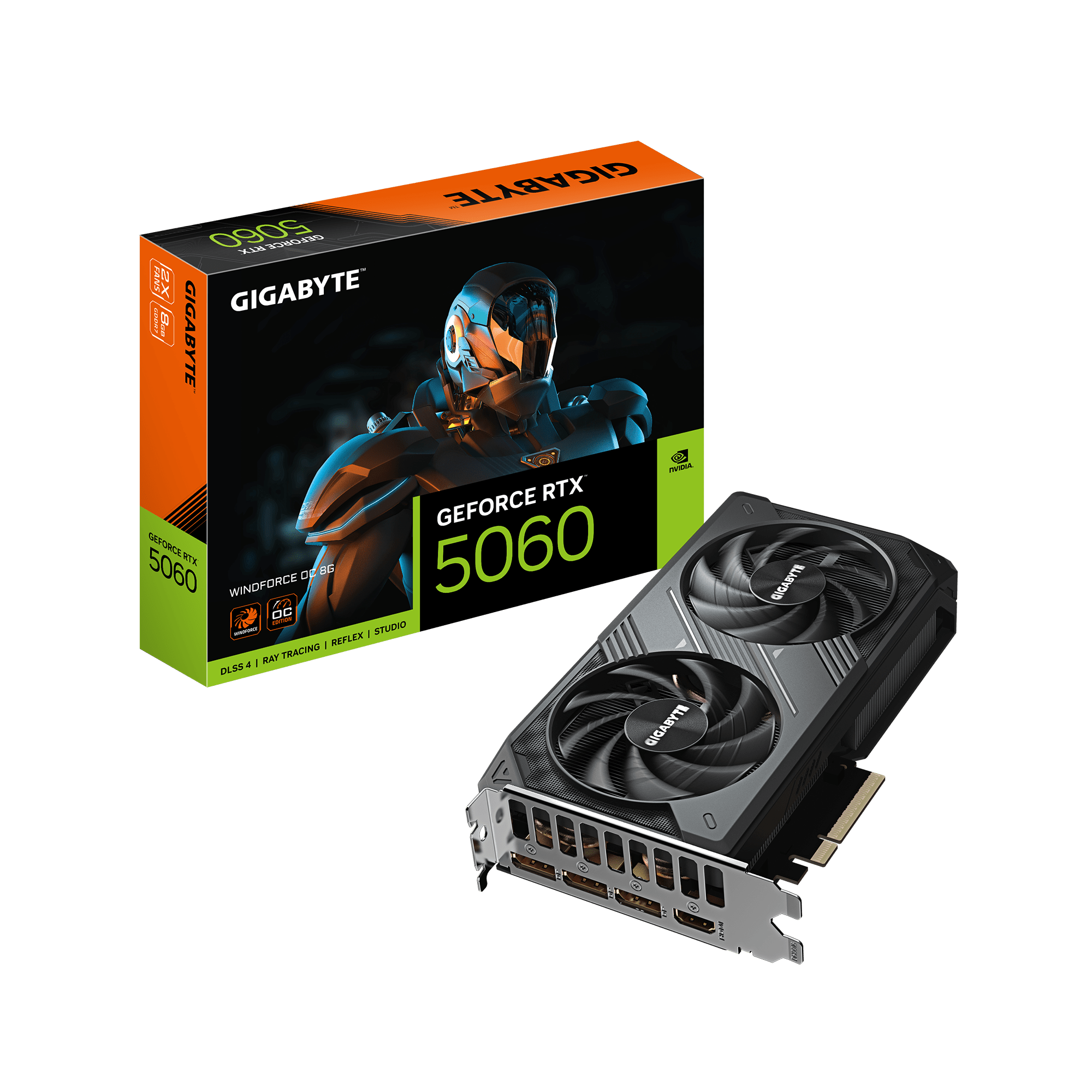 GeForce RTX™ 5060 WINDFORCE OC 8G-01 GIGABYTE WINDFORCE GeForce RTX 5060 8GB GDDR7 PCI Express 5.0 Graphics Card GV-N5060WF2OC-8GD