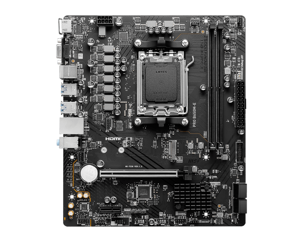 MSI PRO B650M-E DDR5 AMD AM5 MATX Motherboard. MSI PRO B650M-E DDR5 AMD AM5 MATX Motherboard.
