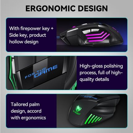 Gaming Mouse, Ergonomic RGB Gaming Mouse Wired with Adjustable DPI