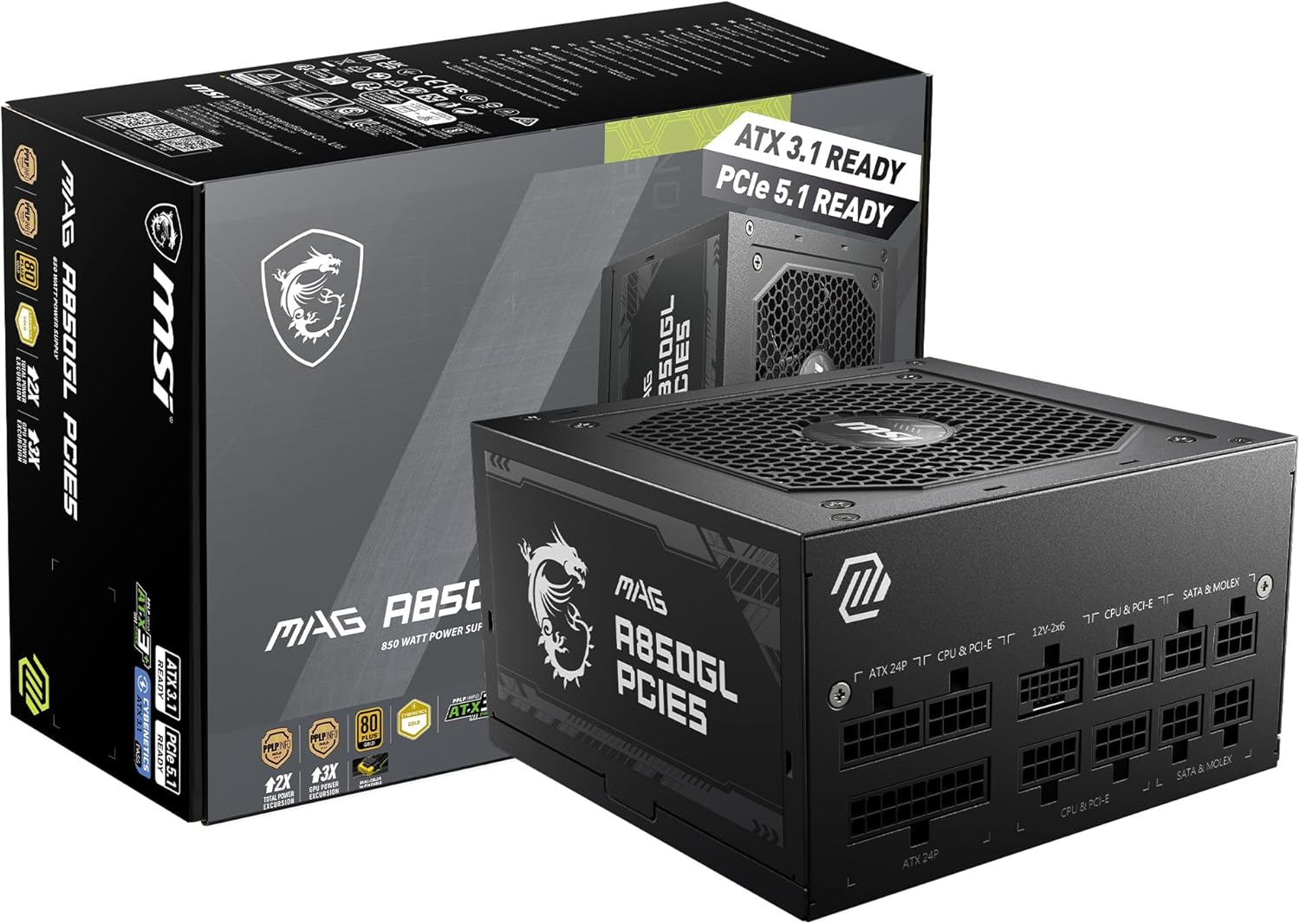 MSI MAG A750GL PCIE5 750Watts Gold 80+ Gold, ATX 3.1 & PCIe 5.1 Modular Power Supply MSI MAG A750GL PCIE5 750Watts Gold 80+ Gold, ATX 3.1 & PCIe 5.1 Modular Power Supply