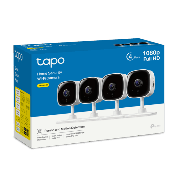 TP-Link Tapo C100 1080p Indoor Wi-Fi Security Camera with Night Vision (4-Pack)